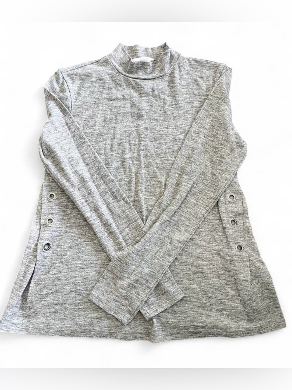 Calvin Klein Heather Gray Mock Neck Long Sleeve Top with Side Grommets